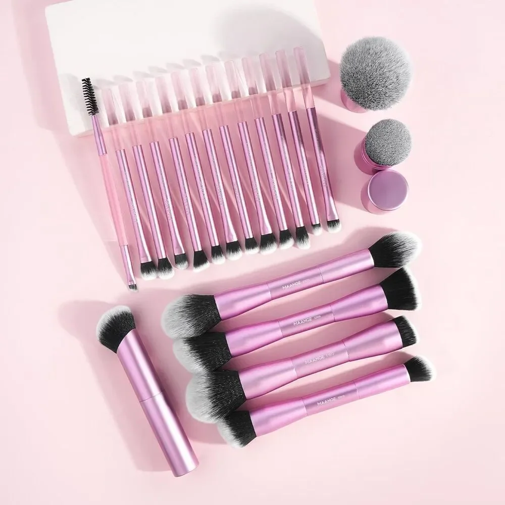 Maange 20 Pcs Pink Double-End Multi-functional Makeup Brushes With Gift Box
